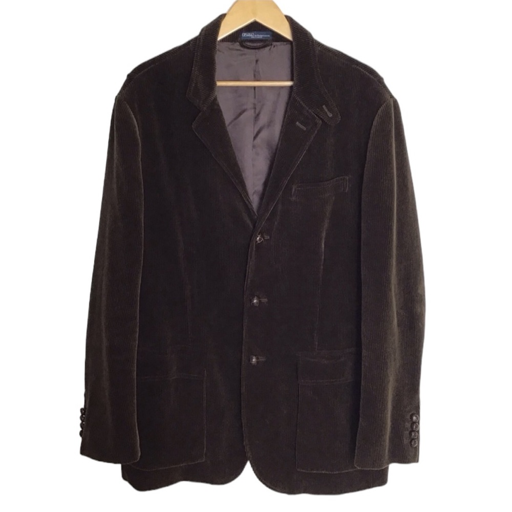 Polo By Ralph Lauren Vintage Brown Wale Corduroy Three Button Blazer Men…